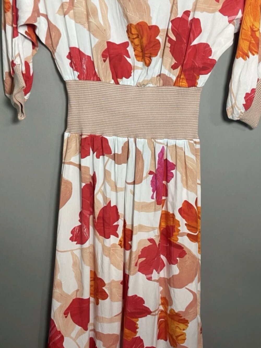 Maeve Anthropologie boho vibrant floral Event puff sleeve waisted Beachy dress L - Picture 8 of 8